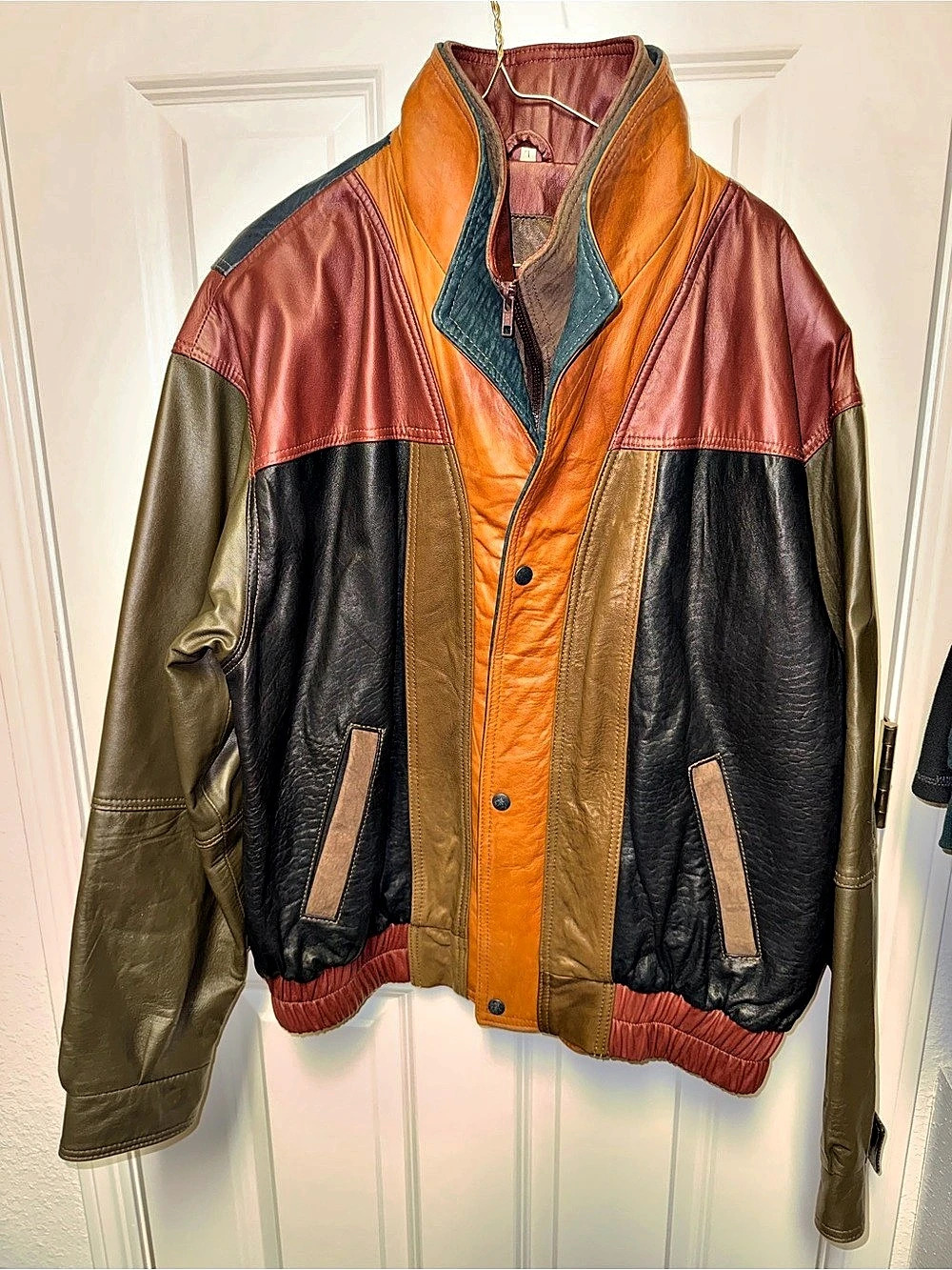 Leather Renditions by Senti Color Block Leather Jacket Size Large Like New